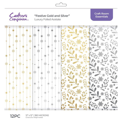 Crafter's Companion Luxury Foiled Acetate Pack Festive Gold and Silver 12''X12''
