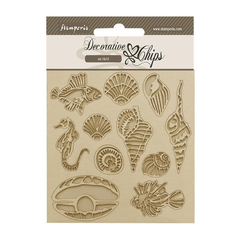 Stamperia Decorative Chips 5.5"X5.5" - Songs Of The Sea - Shells And Fish