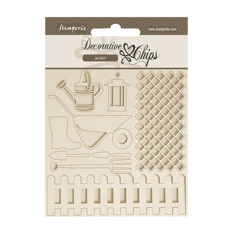 Stamperia Decorative Chips 5.5"X5.5" Garden Tools