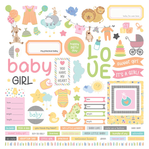 PhotoPlay Hush Little Baby Stickers 12"X12" - Baby Girl Elements