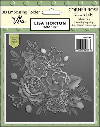 LC Lisa Horton Crafts 6x6 3D Embossing Folder & Die - Corner Rose Cluster