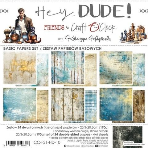 Craft O'Clock - 8"x8" Paper Collection - HEY DUDE! Basic