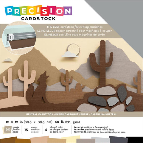 American Crafts Precision Cardstock Pack 80lb 12"X12" 60/Pkg Neutral/Textured