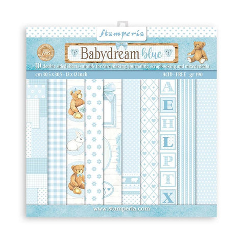 Stamperia Backgrounds Double-Sided Paper Pad 12"X12" 10/Pkg Baby Dream Blue, Day Dream