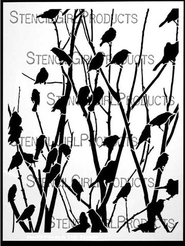 StencilGirl Products Black Birds in Trees Stencil 9" x 12"