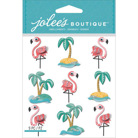 Jolee's Cabochon Dimensional Repeat Stickers Flamingos & Palm Trees