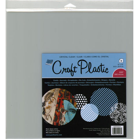 Grafix Craft Plastic Sheets 12"X12" 4/Pkg Clear .020
