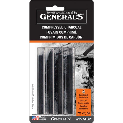General Pencil Compressed Charcoal Sticks 4/Pkg Black - 2B, 4B & 6B
