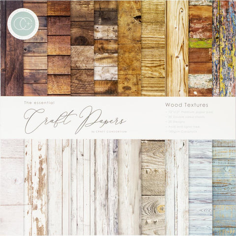 Craft Consortium Double-Sided Paper Pad 12"X12" 30/Pkg Wood Textures, 20 Designs