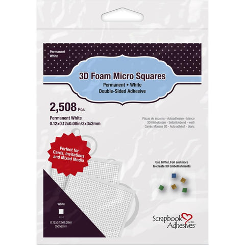Scrapbook Adhesives 3D Foam Micro Squares 2508/Pkg Permanent, White, .12"X.12"