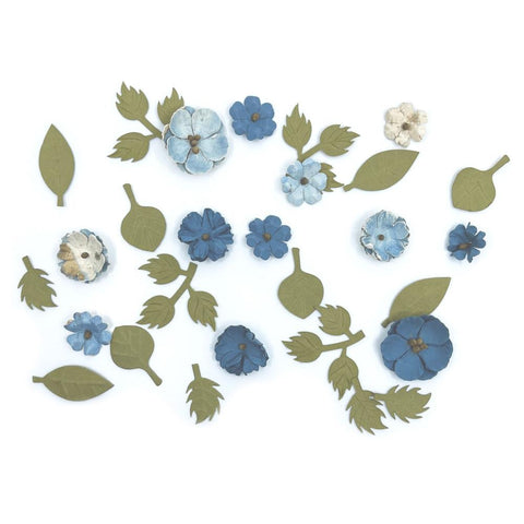 49 And Market Rustic Blooms Paper Flowers 28/Pkg Bluejay