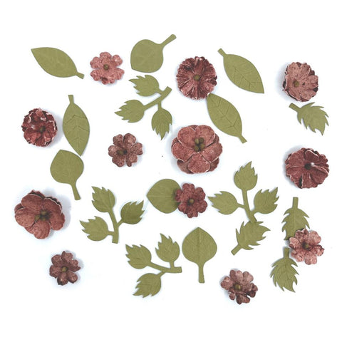 49 And Market Rustic Blooms Paper Flowers 28/Pkg Cranberry