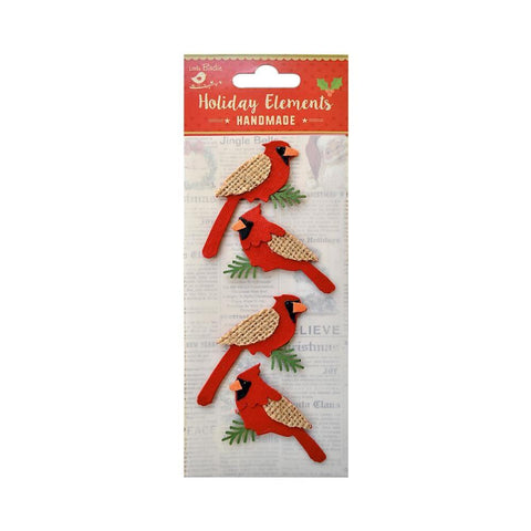 Little Birdie Christmas Burlap Embellishment 4/Pkg Robin