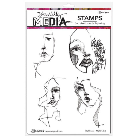 S40 Dina Wakley Media Cling Stamps 6"X9" Half Faces