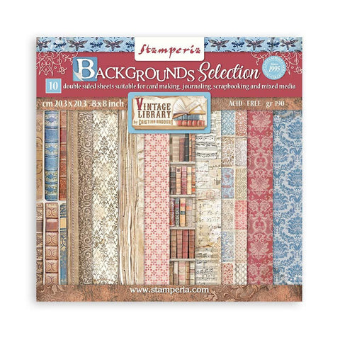 Stamperia Backgrounds Double-Sided Paper Pad 8"X8" 10/Pkg Vintage Library