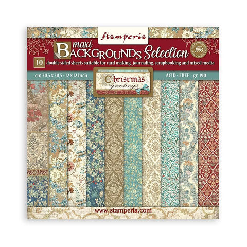 Stamperia Double-Sided Paper Pad 12"X12" 10/Pkg Maxi Background selection, Christmas Greetings