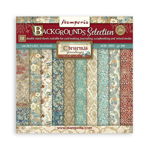 Stamperia Double-Sided Paper Pad 8"X8" 10/Pkg Backgrounds Selection, Christmas Greetings