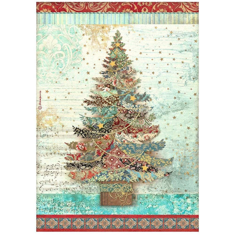 Stamperia Rice Paper Sheet A4 Christmas Greetings tree