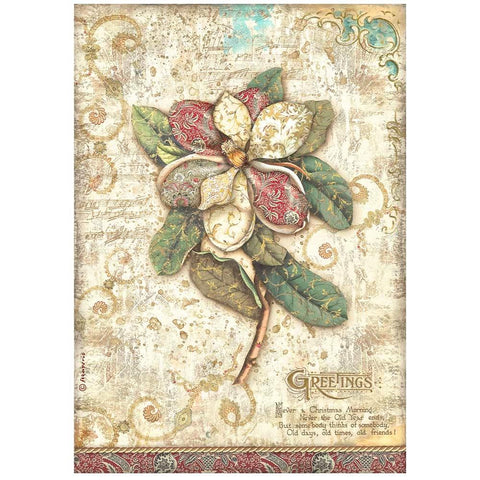 Stamperia Rice Paper Sheet A4 Christmas Greetings flower