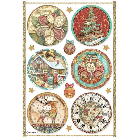 Stamperia Rice Paper Sheet A4 Christmas Greetings rounds