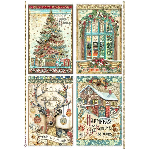 Stamperia Rice Paper Sheet A4 Christmas Greetings 4 cards