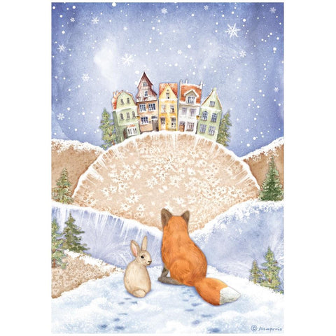 Stamperia Rice Paper Sheet A4 Fox And Bunny, Winter Valley