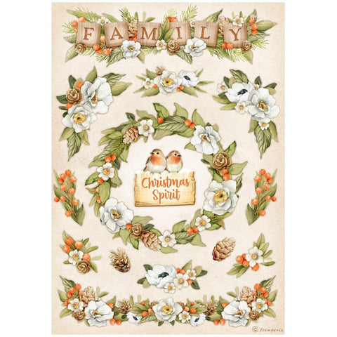 Stamperia Rice Paper Sheet A4 Family Garlands, Winter Valley