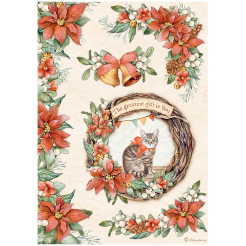 Stamperia Rice Paper Sheet A4 Garland With Cat, All Around Christmas