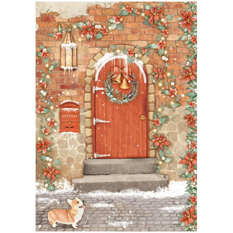 Stamperia Rice Paper Sheet A4 Red Door, All Around Christmas