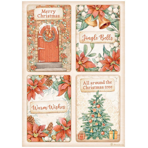Stamperia Rice Paper Sheet A4 4 Cards, All Around Christmas