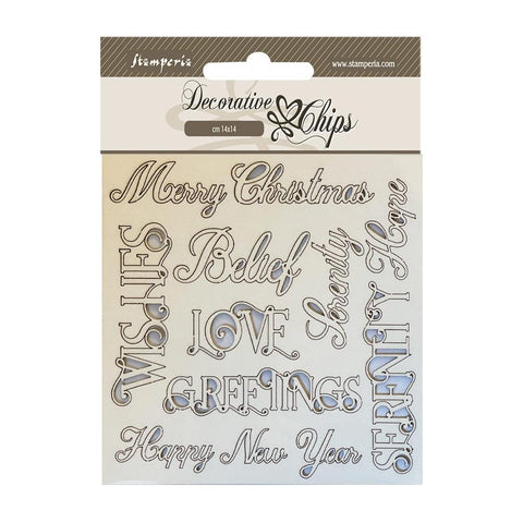 Stamperia Decorative Chips 5.5"X5.5" Christmas Writings