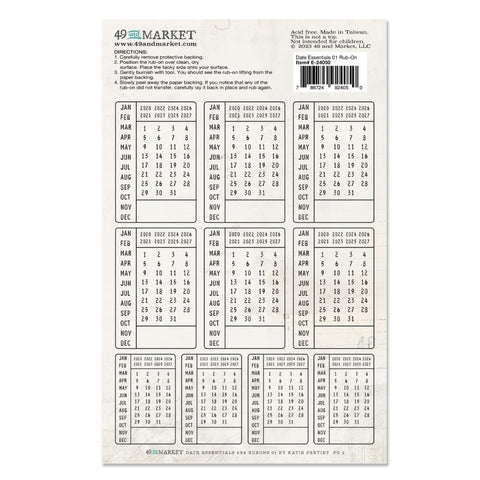 49 And Market Rub-Ons 6"X8" 2/Sheets Date Essentials 01