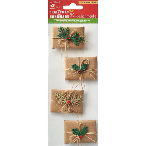 Little Birdie Christmas Sticker Embellishment 4/Pkg Wrapped
