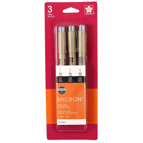 Pigma Micron Pens Assorted 3/Pkg Black