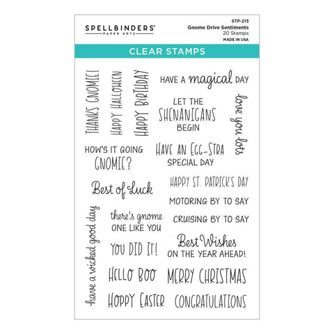 Spellbinders Clear Stamp Set - Gnome Drive Sentiments