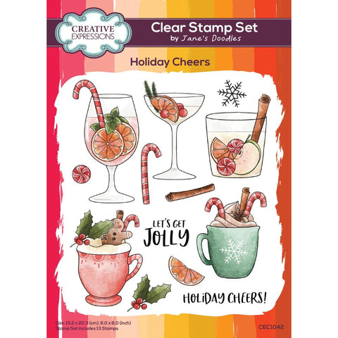 Creative Expressions Jane's Doodles Clear Stamp Set 6"x8" - Holiday Cheers
