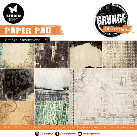 Studio Light Grunge Paper Pad 8"X8" 36/Pkg Nr. 110, Grunge Papers