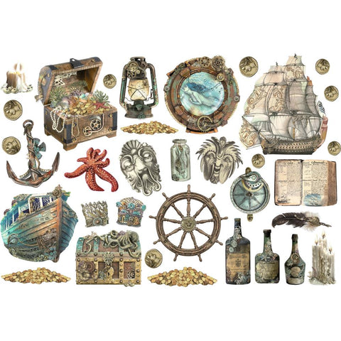 Stamperia Cardstock Ephemera Adhesive Paper Cut Outs Songs Of The Sea Sailing Ship & Elements