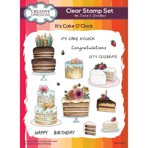 Creative Expressions Jane's Doodles Clear Stamp Set 6"X8" It's Cake O' Clock