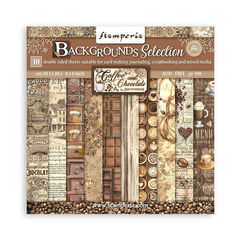 Stamperia Backgrounds Double-Sided Paper Pad 8"X8" 10/Pkg Coffee And Chocolate, 10 Designs/1 Each