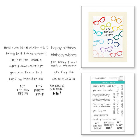 Spellbinders Clear Stamp Set From The Monster Birthday Collection Monster Birthday Sentiments