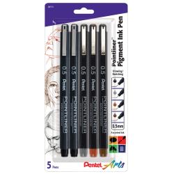 Pentel Arts  Pointliner Pigment Ink Pens 5/Pkg Black, Grey, Sanguine, And Sepia