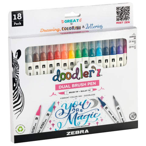 Zebra - Doodlerz Dual Brush Pens 18/Pkg Assorted
