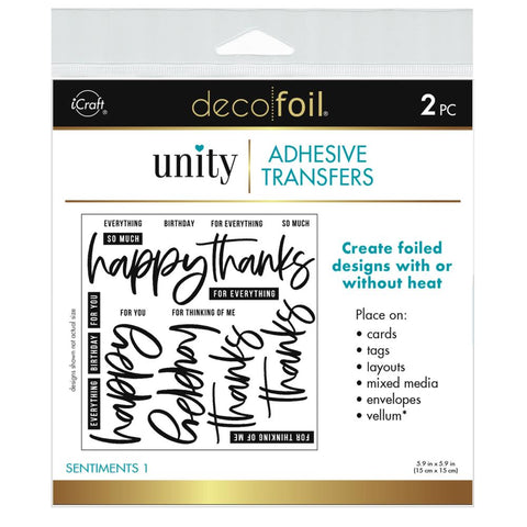 Deco Foil Adhesive Transfer Sheets by Unity 5.9" x 5.9" Sentiments 1