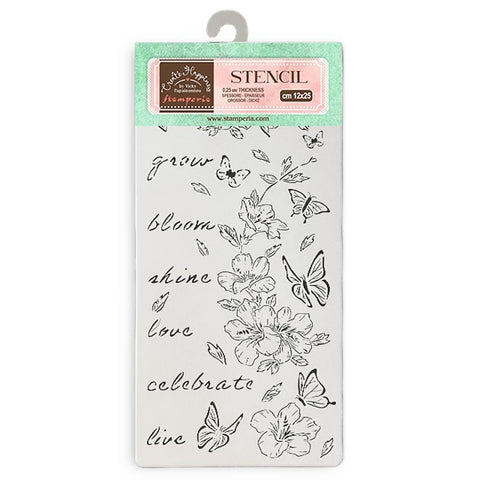 Stamperia Stencil 4.92"X9.84" Secret Diary Flowers & Butterfly