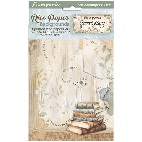 Stamperia Assorted Rice Paper Backgrounds A6 8/Pkg Create Happiness Secret Diary