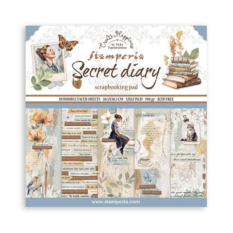 Stamperia Double-Sided Paper Pad 12"X12" 10/Pkg Create Happiness Secret Diary