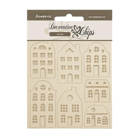 Stamperia Decorative Chips 5.5"X5.5" Lavender Cozy Houses