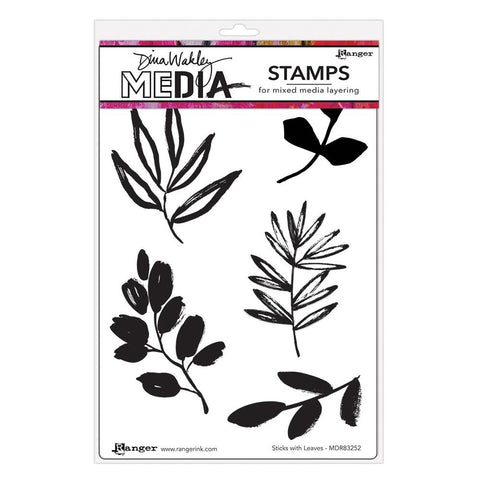 Dina Wakley Media Cling Stamps 6"X9" Sticks With Leaves