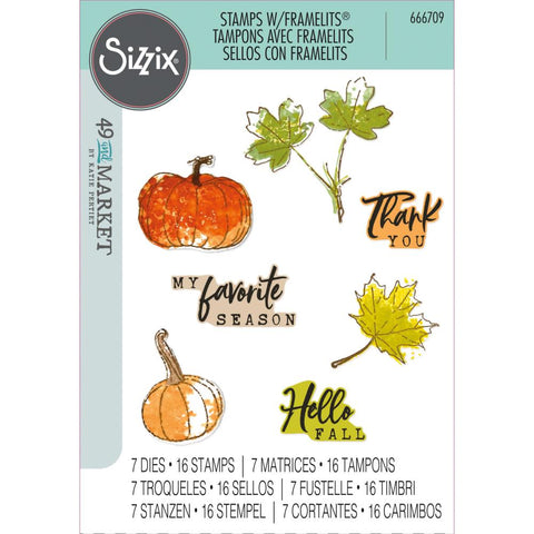 Sizzix A5 Clear Stamps With Framelits Die By 49 And Market Pencil Line Harvest